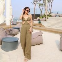 ราคา new in Linen halter jumpsuit 530 ฟรีส่ง จั้มสูทบราคล้องคอเว้าเอวสวยแซ่บ ตัวเสื้อกับกางเกงติดกัน เนื้อผ้าลินิน glam (23722181236)