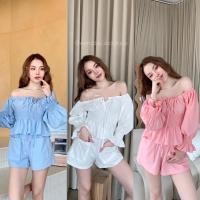 ราคา Dolly set 430 ฟรีส่ง หูยยย น่ารักเกินปุยมุ้ยยยยย ชุดเซ็ตเสื้อเปิดไหล่ แต่งโบว์หน้า ดีเทลเอวสม็อค แขนจั๊มตุ๊กตา (19904169810)
