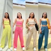 ราคา New in Miami set 520 ฟรีส่ง มาแล้วค่าาา ชุดเซ็ทที่ฮอตที่สุด น้องเป็นเซ็ทเกาะอก มาคู่กางเกงขายาวทรงกระบอก ผ้าทวีต (15883307550)