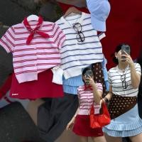ราคา stripe knit top เสื้อไหมพรม คอกลม แขนสั้น เนื้อผ้าไหมพรมนิ่มมือมาก ไม่หนาไม่บางไป ลายริ้ว stripe น่ารักเลย (24347336607)