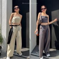 ราคา NEW Matchy belty set 490 ฟรีส่ง สวยเก๋มีเทส กับ งานset3ชิ้น เสื้อเกาะอกทรงครอป มาพร้อมกางเกงเอวสูง กับเข็มขัด akkara (22536457589)