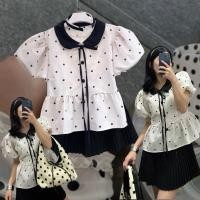 ราคา polkadot puff top เสื้อคอบัว สีดำ แต่งโบว์ กระดุมปั๊มดำ ลายผ้า polkadot แขนพอง ไม่รัดแน่น น่ารักมาก มีโทนครีม (45302487766)