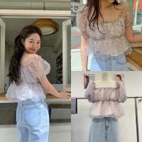 ราคา พร้อมส่ง เสื้อแขนตุ๊กตาผ้าแก้วลายดอก ผ้าไม่คันนะคะใส่สบายมาก มาพร้อมซับในสีครีม teeda (24943737979)