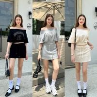 ราคา New Arrival น่ารักรับหน้าร้อน 490 Set2ชิ้น เสื้อปาดไหล่ สกรีนฟอนต์สวยๆ ขอบเสื้อด้านบนและล่างสามารถยืดกระชับ onseason (24222151278)