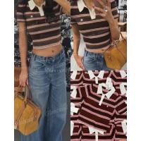 ราคา CL Stripe polo crop top 370 เสื้อครอปคอปกโปโล แขนสั้น ผ้านิตทอลายริ้ว จับคู่โทนสีได้อย่างเบสิคลงตัว งานชนช็อป valen (25391276171)
