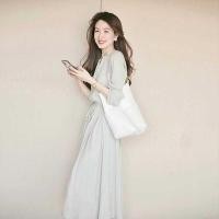 ราคา ชุดเดรสยาวเหนือเข่า สไตล์โมริ คอวีแขนยาว เดรสแฟชั่นสำหรับหญิง (48109143690)