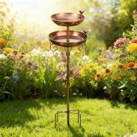 ราคา ชามที่ถอดออกได้ Double Tier Bird Bath ตกแต่งใบไม้ Accents โลหะ Garden Bird Bath Stake ประกอบง่ายสําหรับ Gardeners (52358764734)