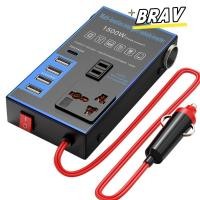 ราคา BRAV อินเวอร์เตอร์ในรถยนต์ อะแดปเตอร์ไฟ DC 12V 24V เป็น AC 220V 1500W Universal 4 USB PD เครื่องชาร์จยานยนต์อินเวอร์เตอร์ (49907889778)