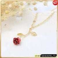 ราคา สร้อยคอจี้กุหลาบแดง ออกแบบจากดอกกุหลาบทรงกิ่งทองคำและใบไม้ (47256179128)