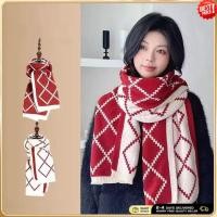 ราคา ผ้าพันคออารมณ์เพชร สีแดงและขาว อบอุ่นสำหรับเทศกาลฤดูหนาว (55206000789)