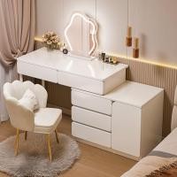 ราคา โต๊ะเครื่องแป้งสไตล์มินิมอลกระจกมีไฟ โต๊ะแต่งหน้ามีลิ้นชักสีขาวนมสด Dressing Table ปรับได้ตามพื้นที่ (26450286232)