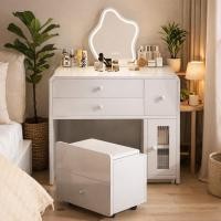 ราคา โต๊ะเครื่องแป้งสไตล์มินิมอล พร้อมเก้าอี้ Dressing Table โต๊ะแต่งหน้าสไตล์เกาหลีมีลิ้นชัก สวยแข็งแรง (25538040236)