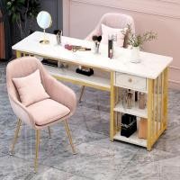 ราคา โต๊ะทำเล็บลายหินอ่อน Nail Salon โต๊ะแต่งหน้ามีลิ้นชัก ร้านเสริมสวย โครงสร้างแข็งแรง (23476790053)