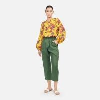 ราคา Floral Cotton Silk Loose Ruffle Neck Blouse Yellow (43018583051)