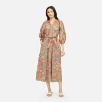 ราคา Sarung Lasem Cotton Gathered Neck Maxi Dress Green Orange (40918296315)