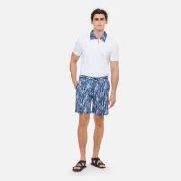 ราคา Texture Cotton Linen Collar Short Sleeve Polo Shirt White Blue (42918257087)