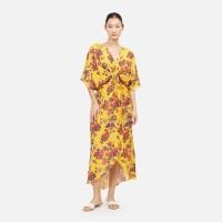 ราคา Floral Cotton Silk Twisted Wrap Dress Yellow (40918587232)