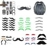 ราคา QUU 1 48 ชิ้นปลอมหนวดชุดสําหรับผู้ชายผู้หญิงสีขาวสีเขียวสีฟ้าเคราหนวด (54357272569)