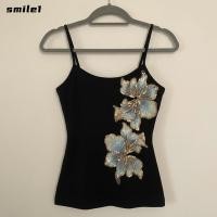 ราคา SMILE Summer Tanks ท็อปส์ซูผู้หญิงพิมพ์ลายดอกไม้วินเทจ เสื้อกั๊กครอปสีดําแขนกุดเข้ารูปลําลองฤดูใบไม้ผลิฤดูร้อน (56257542104)