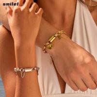 ราคา สร้อยข้อมือเสน่ห์หัวใจยิ้ม สแตนเลสโซ่หนาสร้อยข้อมือชุบทอง สไตล์พังก์เรขาคณิตออกแบบจี้หัวใจโซ่ก้อนสร้อยข้อมือเครื่องประดับทุกวัน (55255822464)