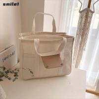 ราคา SMILE Canvas Tote Bag Casual Large Capacity Mommy Bag Fashion Multi pocket Adjustable Strap Shoulder Bag Casual Use (54258159626)