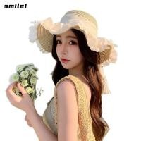 ราคา หมวกกันแดด ยิ้ม หมวกสานระบายอากาศปีกกว้าง กลีบดอกไม้หยักหรูหราพร้อมหมวกกันแดดตาข่ายโบว์สําหรับกันแดดฤดูร้อน (51957599348)