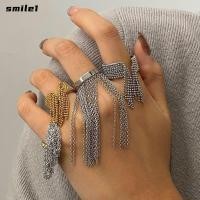 ราคา SMILE แหวนกว้าง สีทองสแตนเลสพู่โซ่แหวน โซ่พู่พู่ Embellishments 18K Gold Silver สีแหวนปรับอุปกรณ์เสริมปาร์ตี้ (51706822089)