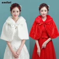 ราคา SMILE ฤดูหนาว Cape ผู้หญิงงานแต่งงานแจ็คเก็ต Elegant งานแต่งงานอุปกรณ์เสริมเจ้าสาวห่อลูกไม้ริบบิ้นงานแต่งงานเจ้าสาวผ้าคลุมไหล่ (51406188678)