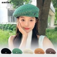 ราคา รอยยิ้มสานจิตรกรหมวก วินเทจบางโหลออกหมวกเบเร่ต์ แฟชั่นสไตล์ญี่ปุ่นสีสดโครเชต์ถักหมวกชายหาดที่สง่างามผู้หญิงสาว (49407376845)