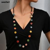 ราคา SMILE สร้อยคอยาวลูกปัดแบน 2023 สร้อยคอชาร์มวินเทจ (49406836044)
