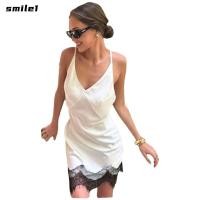 ราคา SMILE Slip Dress เดรสลูกไม้ผู้หญิงผ้าซาตินคอวี ชุดเดรสเปิดหลังลําลองแขนกุดหรูหราอินเทรนด์ (46757621010)