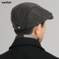 ราคา SMILE Newsboy Caps Wool Blend Flat Painters หมวก Casual Herringbone Grid Breathable Soft Hip Hop Berets (46558238064)