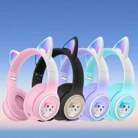 ราคา AKZ 02 ไร้สายบลูทูธหูแมวน่ารักสีไล่ระดับสีหูฟัง HD Mic RGB Lighting (54508336752)