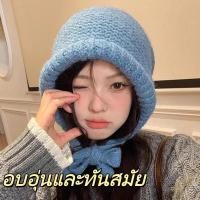 ราคา trysingoin พร้อมส่ง หมวกถักสีน้ำเงิน 2 in 1 กระเป๋าสะพายข้างแบบพับได้ ป้องกันฤดูใบไม้ร่วงและฤดูหนาว สไตล์เกาหลีอบอุ่น (48952694319)