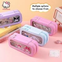 ราคา trysingoin Sanrio Hello Kitty โปร่งใสกล่องดินสอสองชั้น Kuromi Cinnamoroll ความจุขนาดใหญ่เครื่องเขียน Organizer ปากกากระเป๋า TH (48257896180)