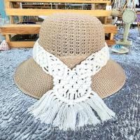 ราคา พร้อมส่ง หมวกมีปีก สไตล์วินเทจ ตกแต่งมาคราเม่ หมวกไปทะเล หมวกสาน (24026337892)