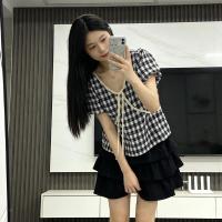 ราคา Walkon เสื้อเบลาส์ แขนพอง แขนตุ๊กตาเพิ่มความน่ารัก ลายสก็อต ทรงหลวมใส่สบาย พรางหุ่น คอเสื้อผ้าลูกไม้พร้อมเชือกผูก (55458542198)