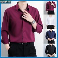 ราคา ผลิตภัณฑ์ใหม่ Mens Button Shirt Casual Lapel Long Sleeve Stretch Slim Fit Business Dress Shirt (53308055168)