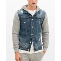 ราคา Zara Man Hooded Distressed Trucker Jacket Stretch Denim Sweatshirt (40326076689)