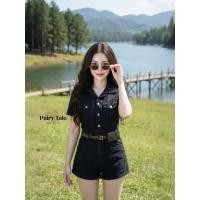 ราคา จั้มสูทยีนส์สีดำฟอก ผ้ายีนส์ยืดได้เข้ารูปใส่สบาย มาพร้อมเข็มขัดกระเป๋าสีน้ำตาล (50906379634)