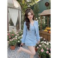 ราคา ชุดเซ็ต 2 ชิ้น เนื้อผ้าทวิต มินิเดรสสายดี่ยวทรงเข้ารูปเสริมฟองน้ำและซิปหลังซ่อนอย่างดี เสื้อคลุมแขนยาว (48358216556)
