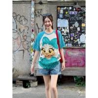 ราคา Set 2 ชิ้น เสื้อยืดโอเวอร์ไซส์ทรงแขนสโลป ลาย Daisy Duck ปักเลื่อมและแต่งผ้าปะกะเปาะระบายฟรุ้งฟริ้ง 3D กางเกงยีนส์ เอวยืด (42329641172)