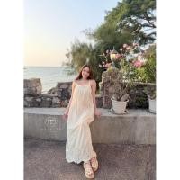 ราคา เดรสขาวงานลูกไม้เดรสสายเดี่ยวทรงปล่อย ผ้าลูกไม้สีขาวฉลุลาย ดีเทลสวยด้านหลังเป็นเชือกผูกสาน (41830283424)