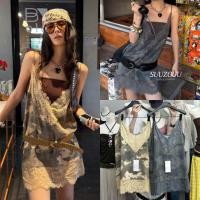 ราคา SU122 เสื้อสายเดี่ยวลายทหาร คอวี แต่งผ้าลูกไม้ แต่งหมุด งานเท่ เก๋ไม่ซ้ำใคร แฟชั่นเกาหลี TAG MM Fish (55957858437)