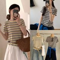 ราคา W8951 เสื้อยืดคอกลม ลายขวาง แขนสั้น แต่งสีสลับกันสวย ผ้าดีใส่สบาย ใส่แมทซ์ง่าย สีสวยค่า แฟชั่นเกาหลี TAG WG WE (54308046696)