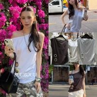 ราคา SU079 เสื้อยืดทรงปาดไหล่ แต่ง Metal Ring ด้านข้างช่วงเอว แฟชั่นเกาหลี TAG MM Fish (53905248275)