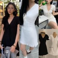 ราคา W9212 เดรสสั้น คอวี แขนสั้น ทรงเข้ารูป แต่งโบว์ช่วงอก ชายแต่งระบาย ซิปหลัง ทรงสวย แฟชั่นเกาหลี TAG WG WE (46458682454)
