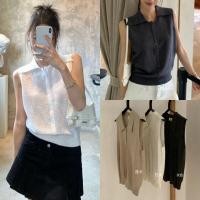 ราคา W6632 เสื้อแขนกุด คอปก ผ้าทอเนื้อนิ่ม แต่งกระดุมด้านหน้า ผ้านิ่มใส่สบายทรงสวย แฟชั่นเกาหลี TAG WG WE (42614532794)