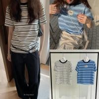 ราคา I2920 เสื้อยืดแขนสั้นคอกลม ลายขวาง แต่งโลโก้ที่อกแฟชั่นเกาหลี TAG KOREA (41352219217)