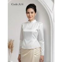 ราคา เสื้อไทยโบราณ งานไทยประยุกต์ บรมพิมาน ชุดไทย ผ้าลินินผสม ซิปหลัง ระบายอากาศได้ดี (45152355959)